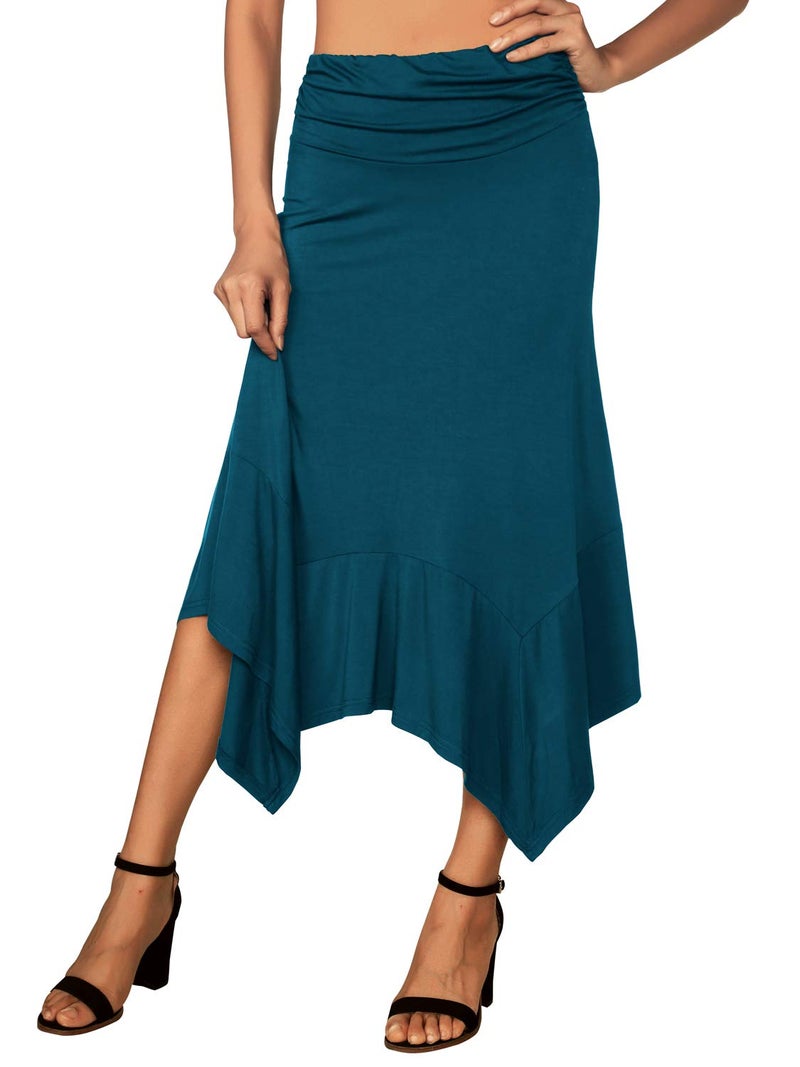 DJT Women's Flowy Handkerchief Hemline Midi Skirt Large Teal - Image 2